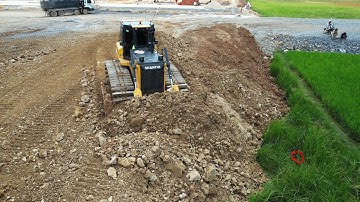 Amazing project landfill by DH17 C3 SHANTUI Dozer pushing stone with Heavy dump truck.