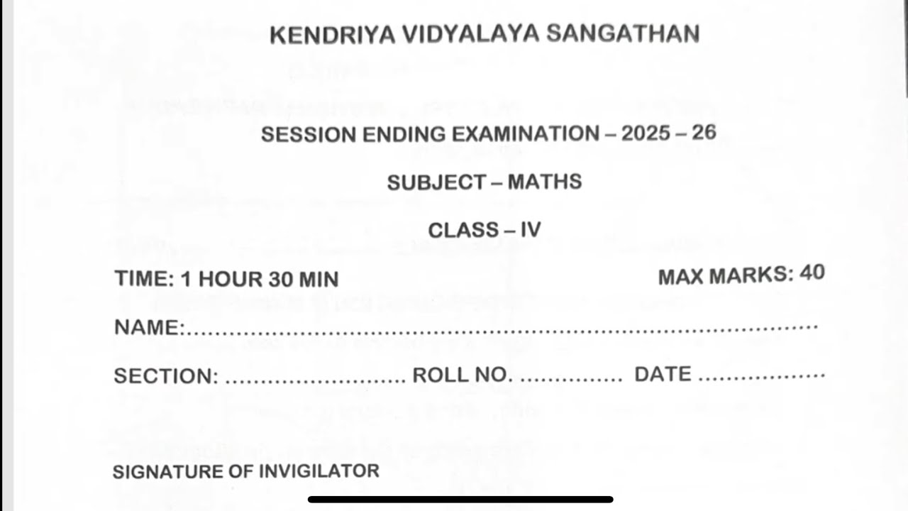 Class-4 Maths (Real Paper) Annual Exam 2026 Question Paper Session Ending PM SHRI KV Term2