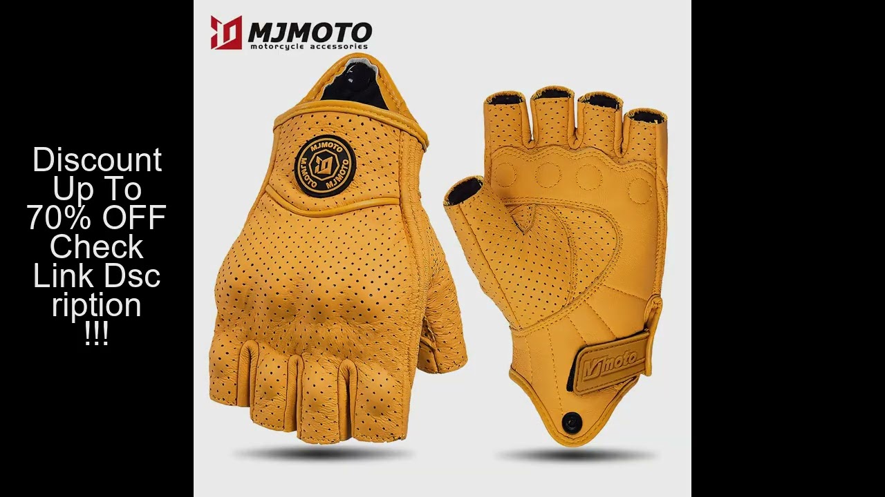 MJMOTO Retro Leather Motorcycle Half Finger Gloves Touchscreen Motocross Gloves Hard Shell Protectio