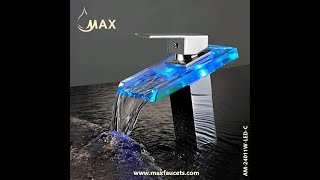 MAX Faucets Waterfall Bathroom Faucet Single Handle With LED Light Chrome,Glass Finish