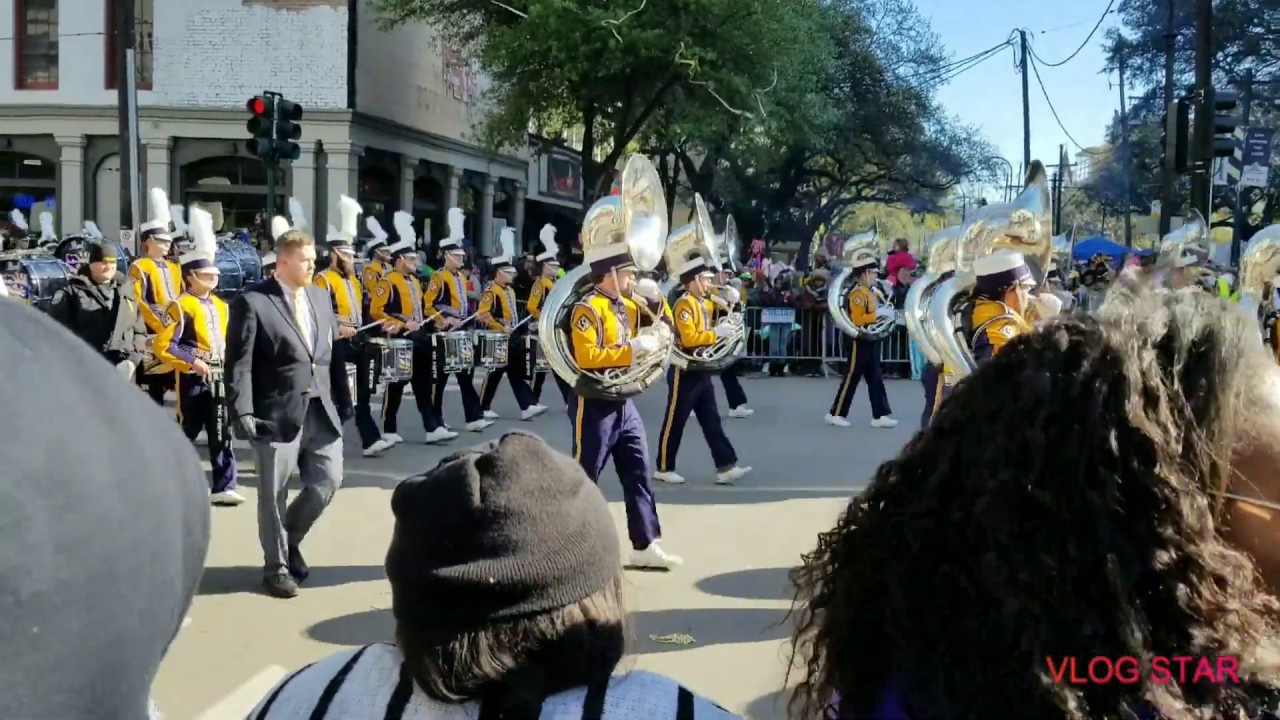 Louisiana State University Tiger Marching Band    Zulu parade New Orleans Mardi Gras