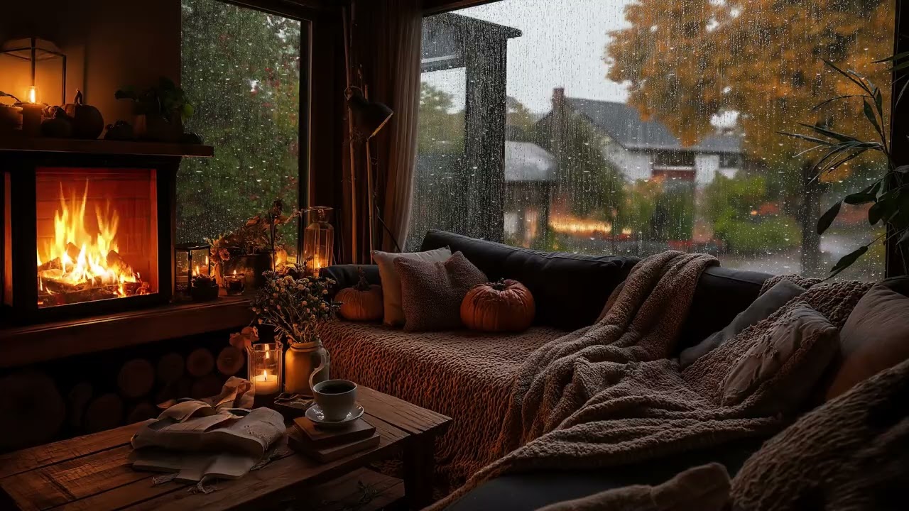 Night Rainfall on the Window 🌧️ Fireplace ASMR for Deep Sleep (3 Hours)