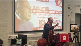 Sardar Amjid Yousaf, delivering a speech at the G.M. Syed Anniversary Seminar in London