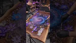 Creating a Galaxy Inside a Wood Table! 🌌✨ #shorts
