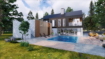 modern house with swimming pool 3d model