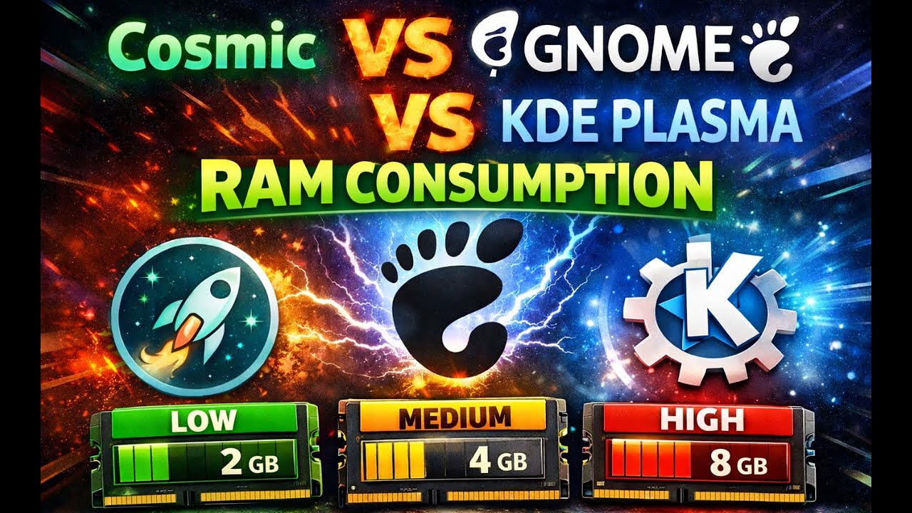 COSMIC vs GNOME vs KDE Plasma 🚀 RAM Usage Compared | Which Linux ...