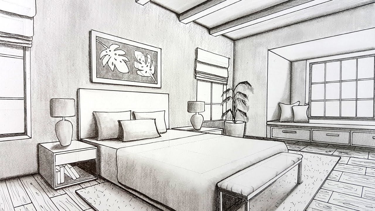 Drawing A Bedroom In Two Point Perspective Timelapse