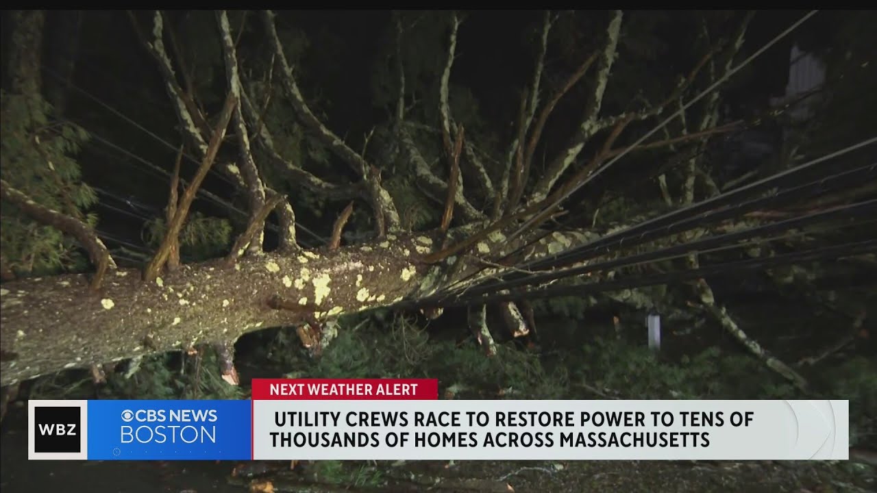 Utility crews work to restore power across Massachusetts after storm