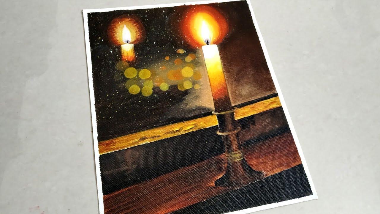 How to Draw a Christmas Candle | Acrylic Painting on Canvas Pad | Christmas Painting