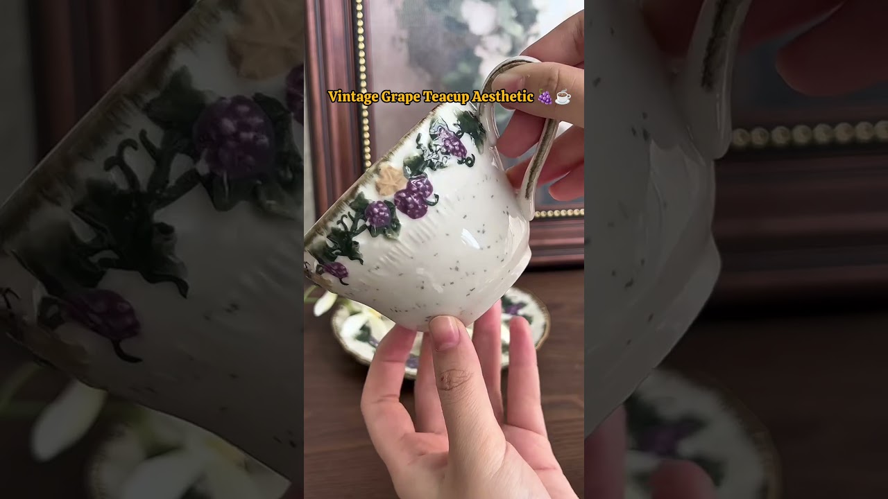 Vintage Grape Teacup Aesthetic 🍇☕ | Cozy Cottagecore Vibes