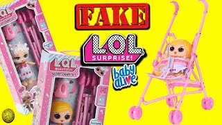 Fake big bb lol surprise baby doll unboxing with fake lol surprise stroller. fake lols vs real lols