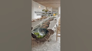 Absolutely stunning wooden dining tables that have built-in flowing rivers! Some with fish! 🤯👏👏