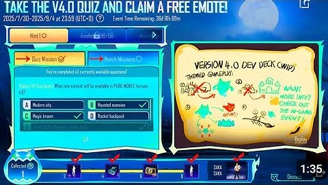 Hint 1 Correct Answers is Here | TAKE THE V4.0 QUIZ AND CLAIM A FREE EMOTE PUBG MOBILE V4 NEWS EVENT