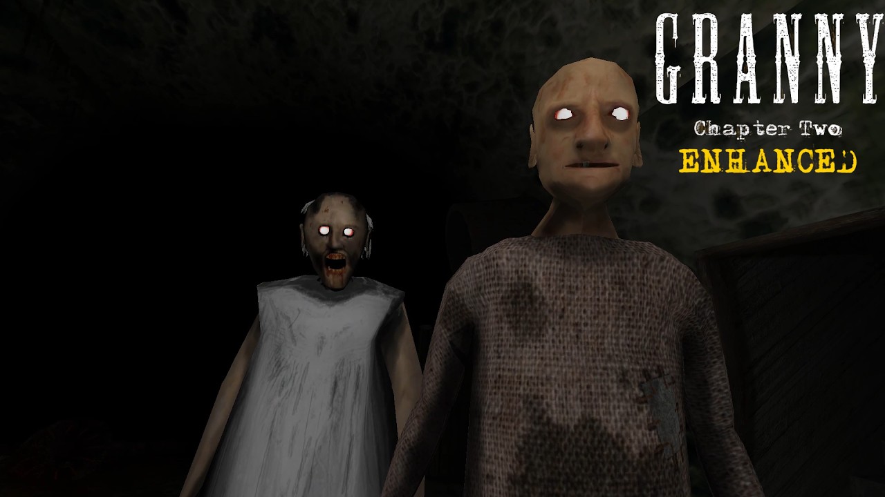Grandpa with a shotgun in Granny Chapter Two Enhanced. I escaped them by boat💀