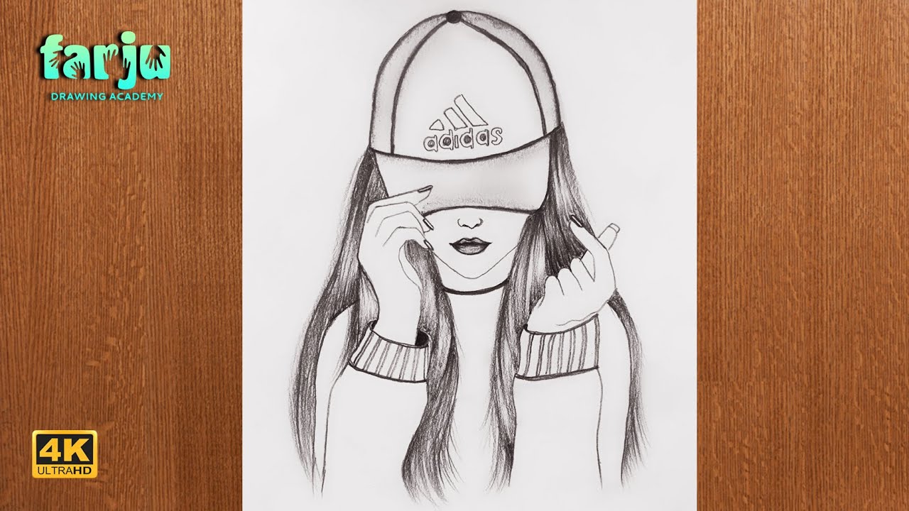 How to draw Girl with Cap || A Girl with Adidas cap Step by step easy pencil drawing - YouTube