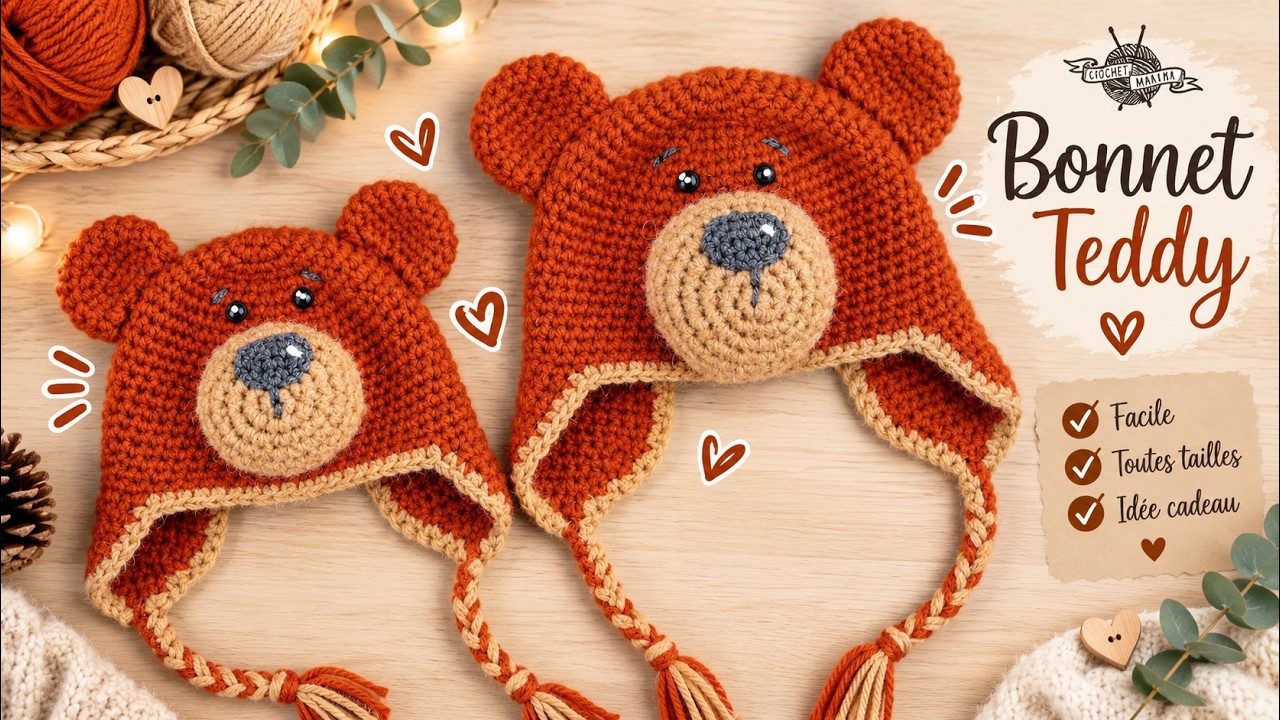 Chapeau Bébé Ours En Peluche – Crochet Main – Gris/blanc/rose – 0-3 Mois