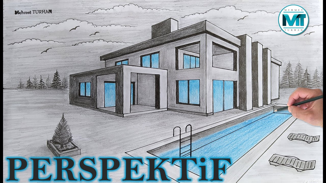 2 NOKTALI PERSPEKTİF NASIL ÇİZİLİR? İKİ KAÇIŞLI VİLLA ÇİZİMİ - MEHMET TURHAN