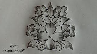 simple flower rangoli | easy kolangal | poo kolam | pulli kolangal @rekhacreativerangoli