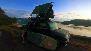 自作ルーフテントで車上泊キャンプをして自作露天風呂に入ったよ！