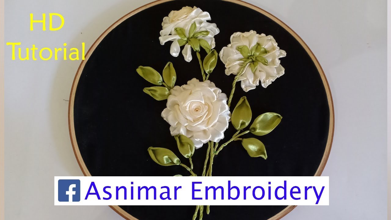 Ribbon Embroidery - White Rose (New Technique)