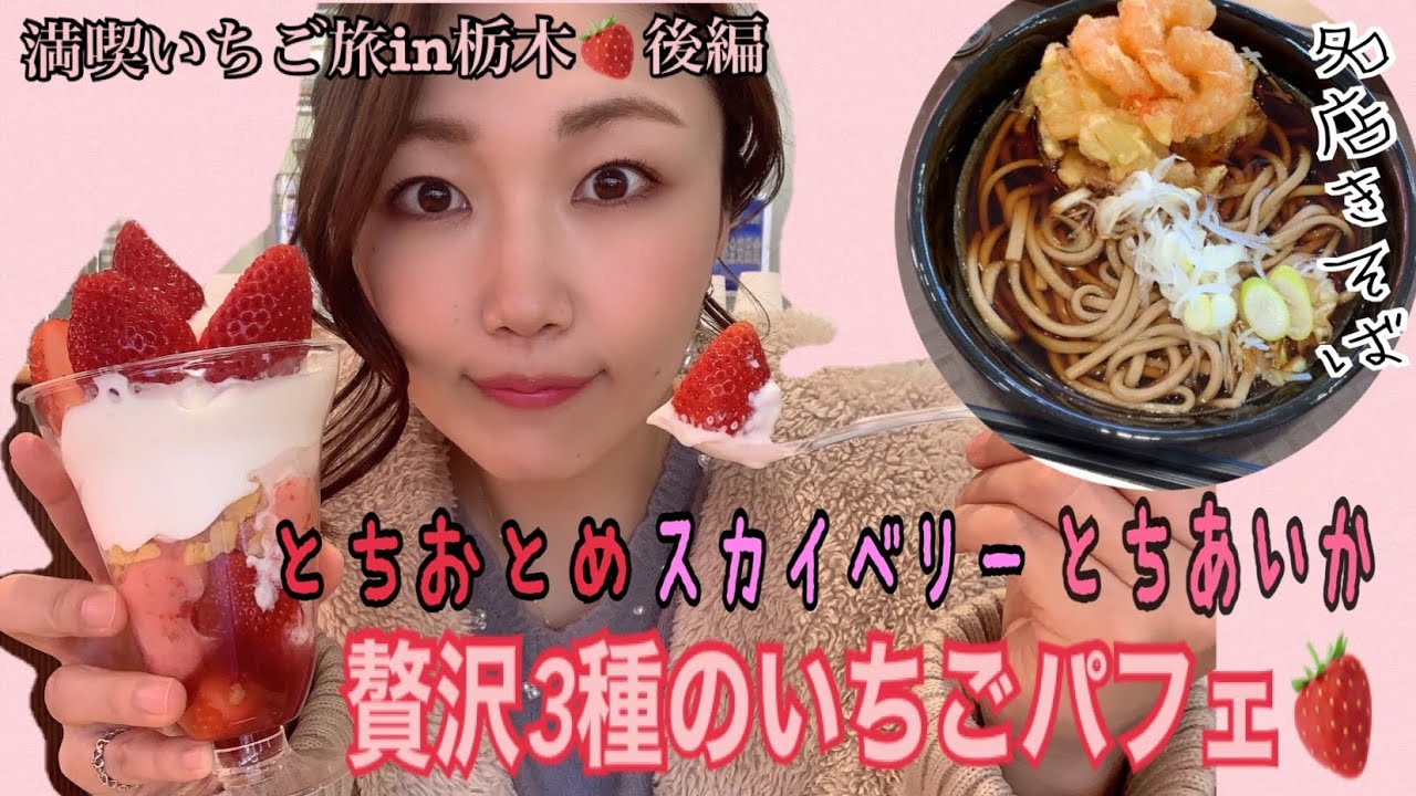 栃木自慢の3種のいちごパフェ 日本一の駅そば満喫コース In いわふねフルーツパーク Youtube