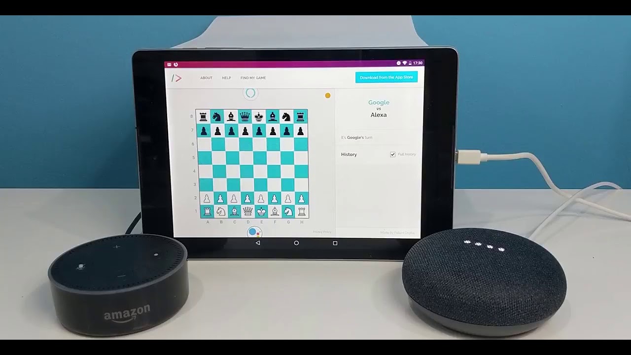 Amazon's Alexa vs Google Assistant at a game of Chess. YouTube