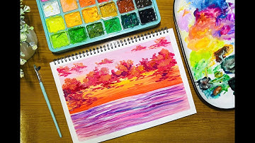 Cỏ Art / Gouache painting / Landscape painting / vẽ tranh phong cảnh bằng màu Gouache