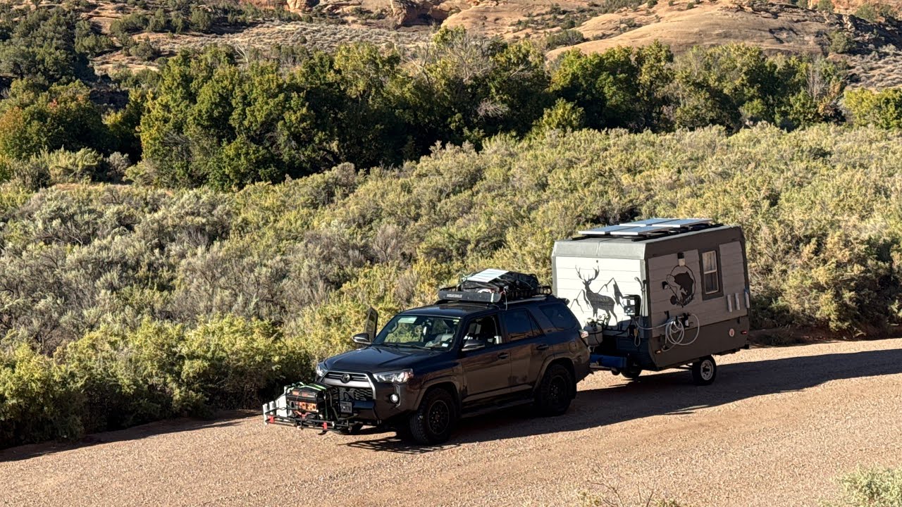 The inside of "Tiny" our homemade pop-up conversion camper.