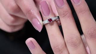 1/2 CT Lab Created Ruby Band Ring with Diamond, Created Ruby Solitaire Band Ring