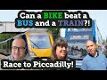Can a bike beat a bus and a train racing from hazel grove to manchester