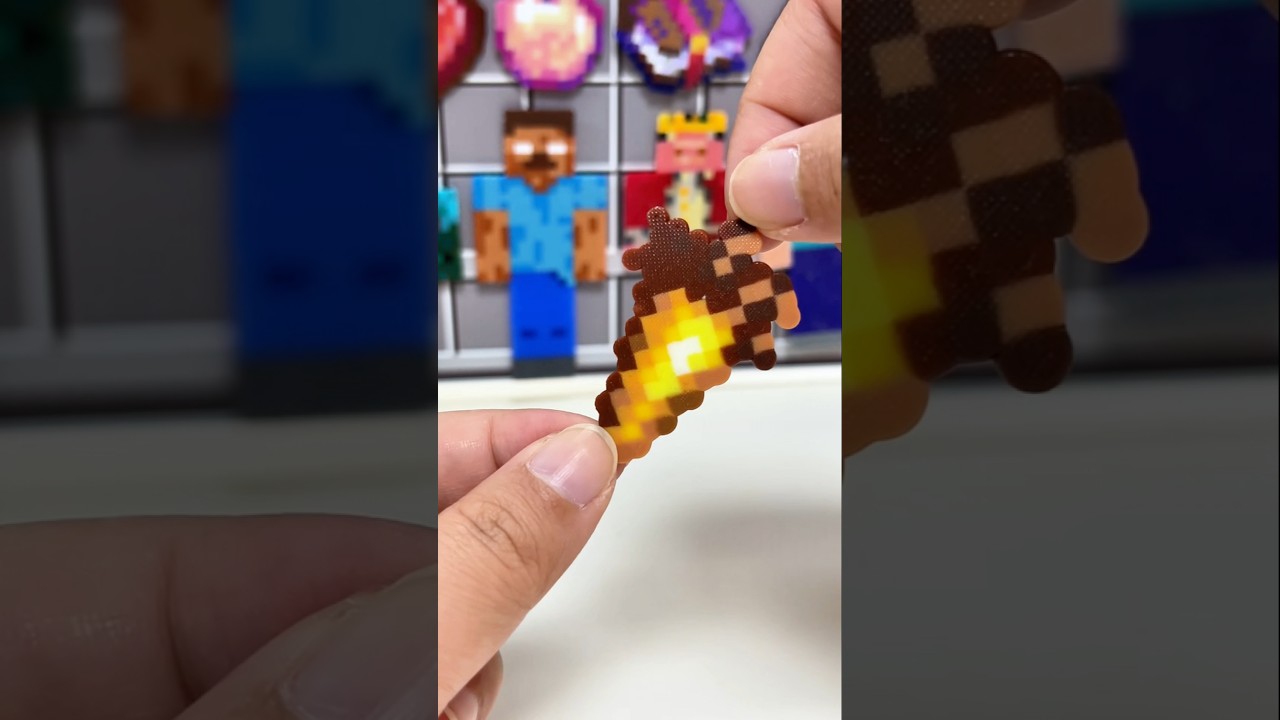 Making a golden carrot in Minecraft using perlerbeads 