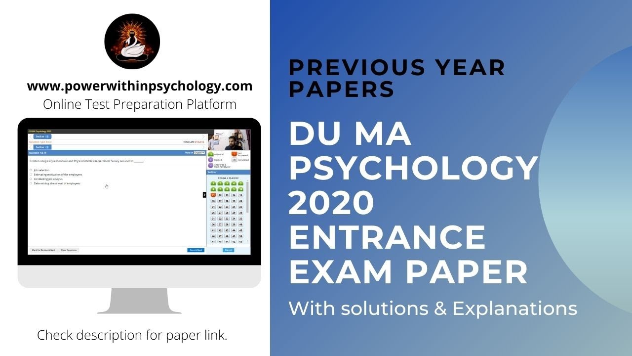 Delhi University MA Psychology Entrance 2020 Questions with Answers| Check description for test link