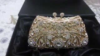 Handmade Crystal Clutch Bag for Women China Designer Handbags with Gold Chain Rhinestone Purse