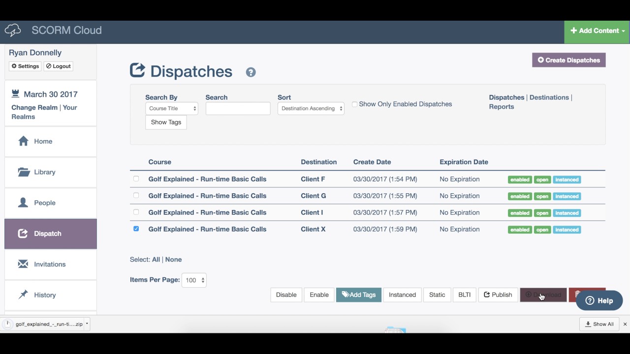 Getting started: Creating a Dispatch – Rustici Software Knowledge Base