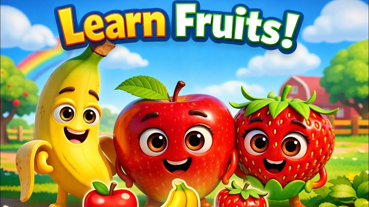 Learn Fruits 🍎🍌🍓 | Apple, Banana & Strawberry | Healthy Foods for Kids