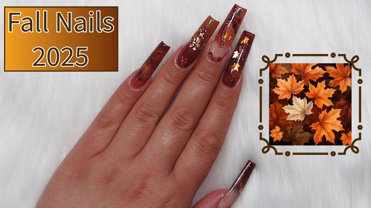 Fall Sculpted Acrylic Nails 🍁⎜Encapsulated Glitter and Colored Acrylic Design 🍂