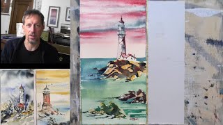 Completo il trittico! Paesaggio ad acquerello tutorial facile, &quot;FARO N. 3&quot; watercolor landscape demo