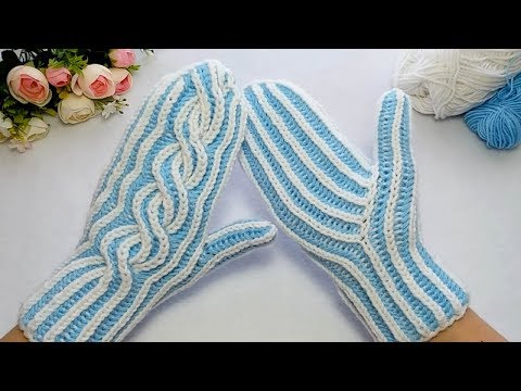 Варежки спицами с косой//бриошь//мастер класс