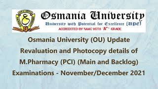 Osmania University Revaluation and Photocopy Notification For M.Pharmacy Exams Nov/Dec 2021