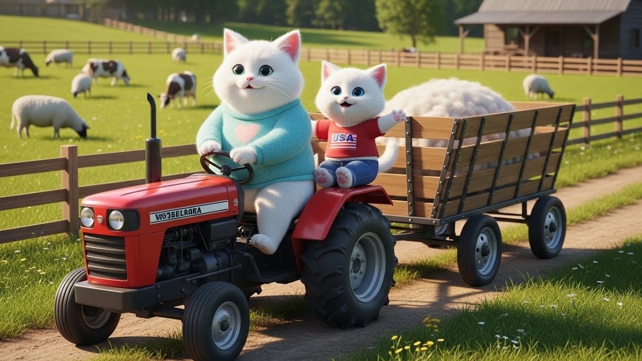 Mama Cat Trims Fur on the Farm and makes Tiger Hat For Kittens at home 