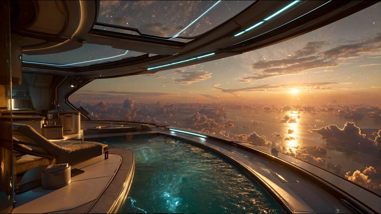 ELYSIUM: Relaxing Space Ambient Music 🌅 Luxury Space Pool & Sunset | Focus & Relax