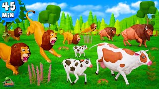 Wild Animals Attacks Farm Animals Compilation - Lion, Fox, Tiger, Cows, Bison, Sheep, Goat, Elephant