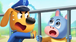 Jangan Letakkan Kepalamu Di Atas Pagar Tips Keamanan Kartun Anak-Anak Kepala Polisi Labrador