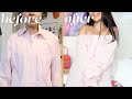 off the shoulder dress refashion from a mens shirt tutorial | upcycle with me