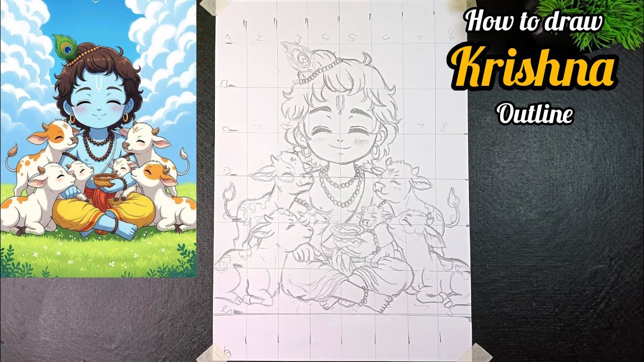 How to draw little krishna 🤗|| outline drawing || 🥰easy method || krishna outline drawing ☺️|| 