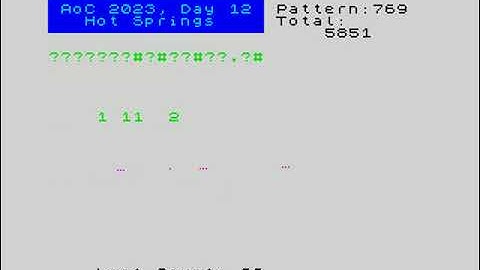 Advent of Code, Day 12 (Part 1), 2023 Visualized on ZX Spectrum [FUSE] (including tape loading)
