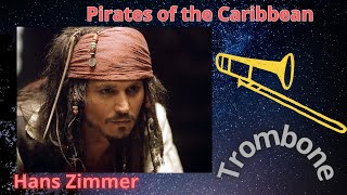 Pirates of the Caribbean Hans Zimmer with Trombone Sheet Music Scrolling Orchestral Accompaniment