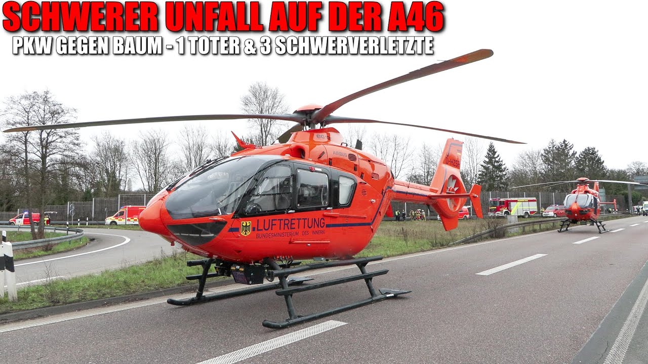 [ZWEI RETTUNGSHUBSCHRAUBER STARTEN FAST ZEITGLEICH!] - Auto gegen Baum - 1 Toter & 3 Schwerverletzte