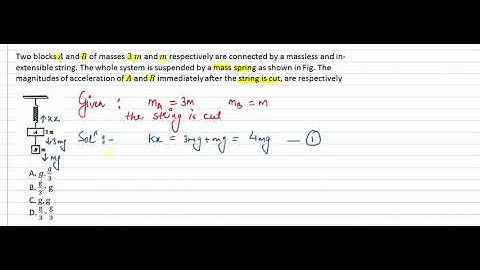 Two blocks A and B of masses 3 m and m respectively are connected by a massless and in-extensible