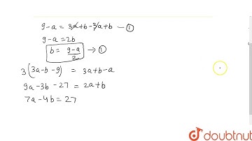 The first four terms of an AP are a, 9, `3a- b, 3a+b`.  The 2011 th term of an AP is